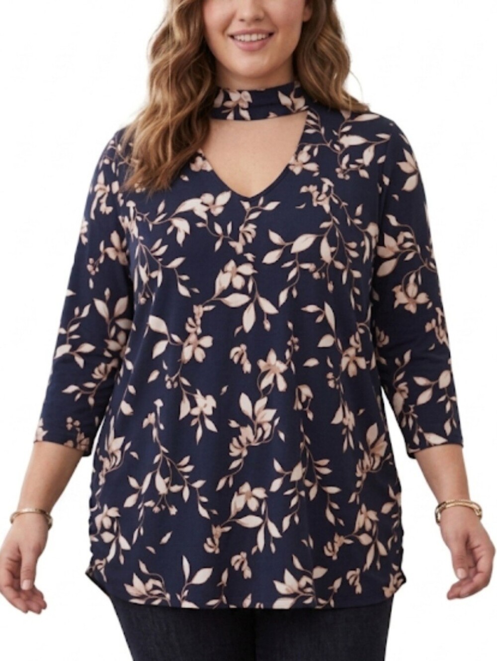 torrid Navy Floral Choker V-Neck Tunic Top Size 2 XL